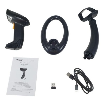 Leitor de código de barras com acessórios sobre fundo branco