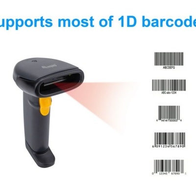 Leitor de código de barras 1D portátil preto a escanear códigos