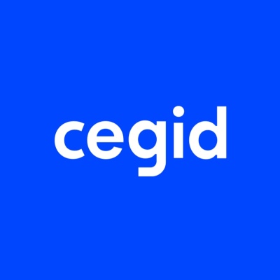 Logótipo branco 'cegid' sobre fundo azul