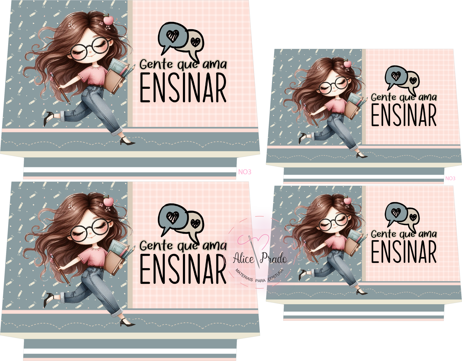 Ilustração feminino com livro e texto Gente que ama ENSINAR