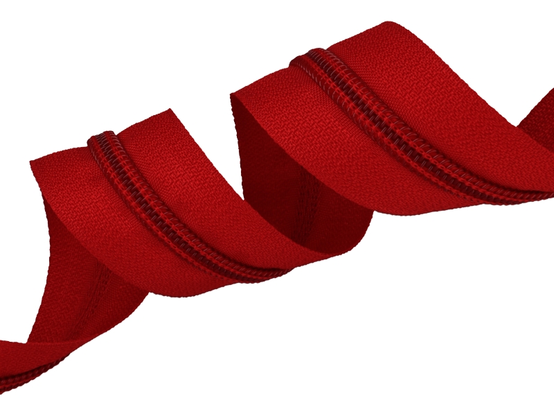 Fita de zíper vermelha em espiral isolada em fundo branco