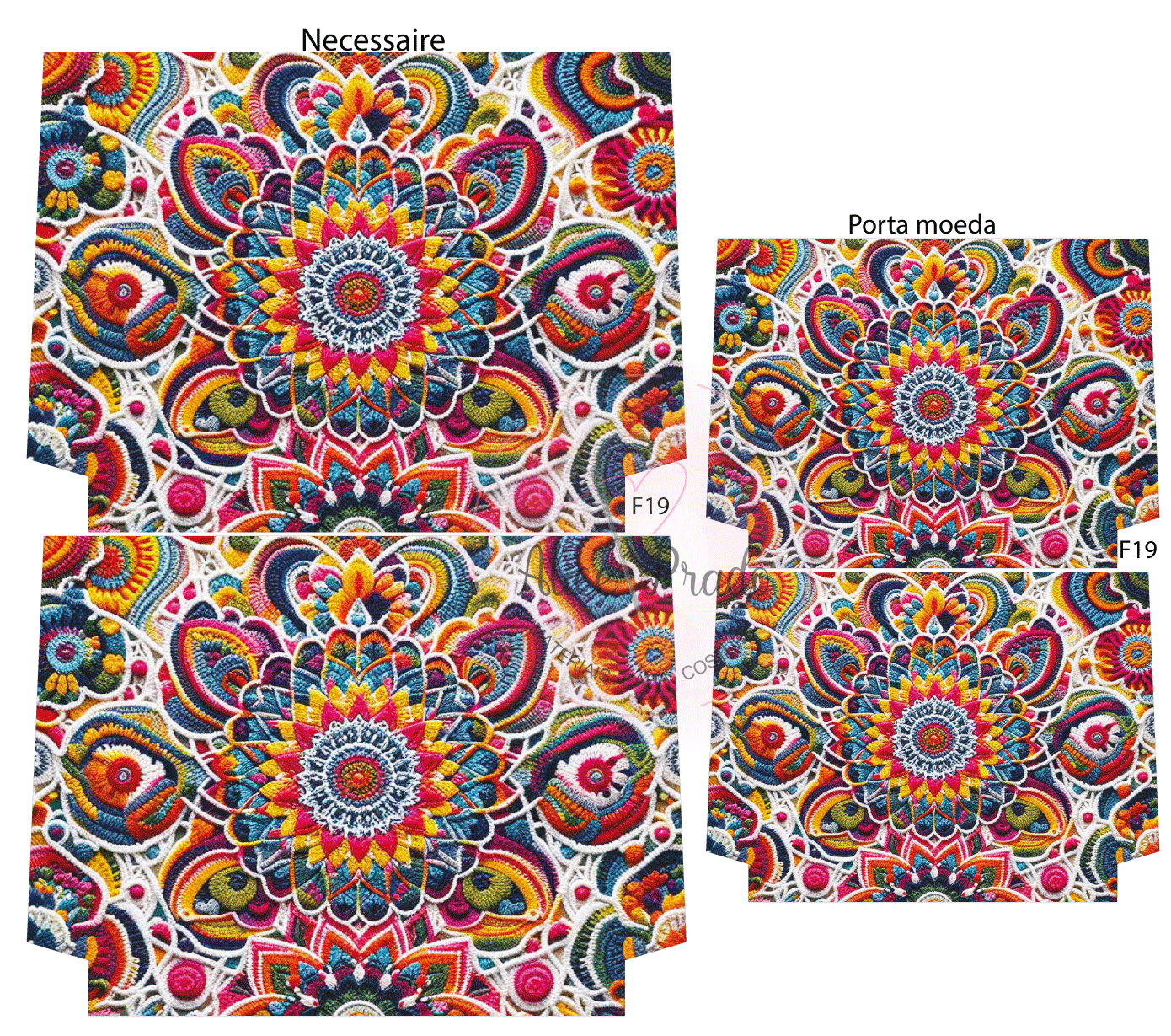 Conjunto necessaire e porta-moeda com padrão mandala colorido