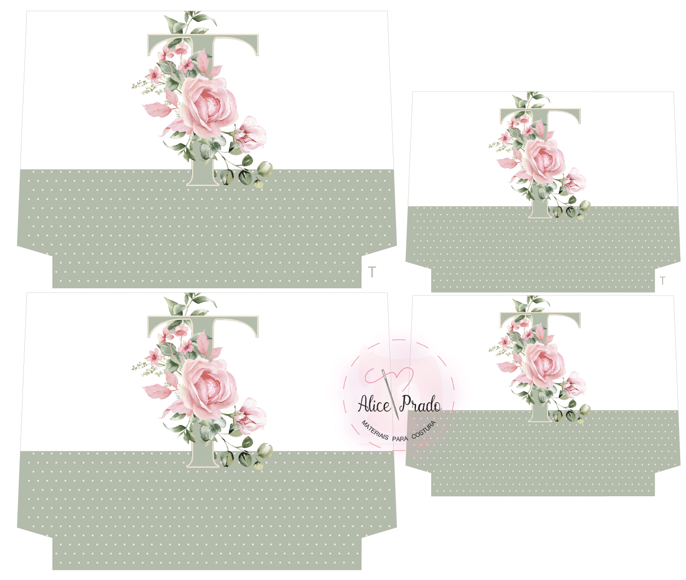 Caixas de papel florais decorativas com letra T