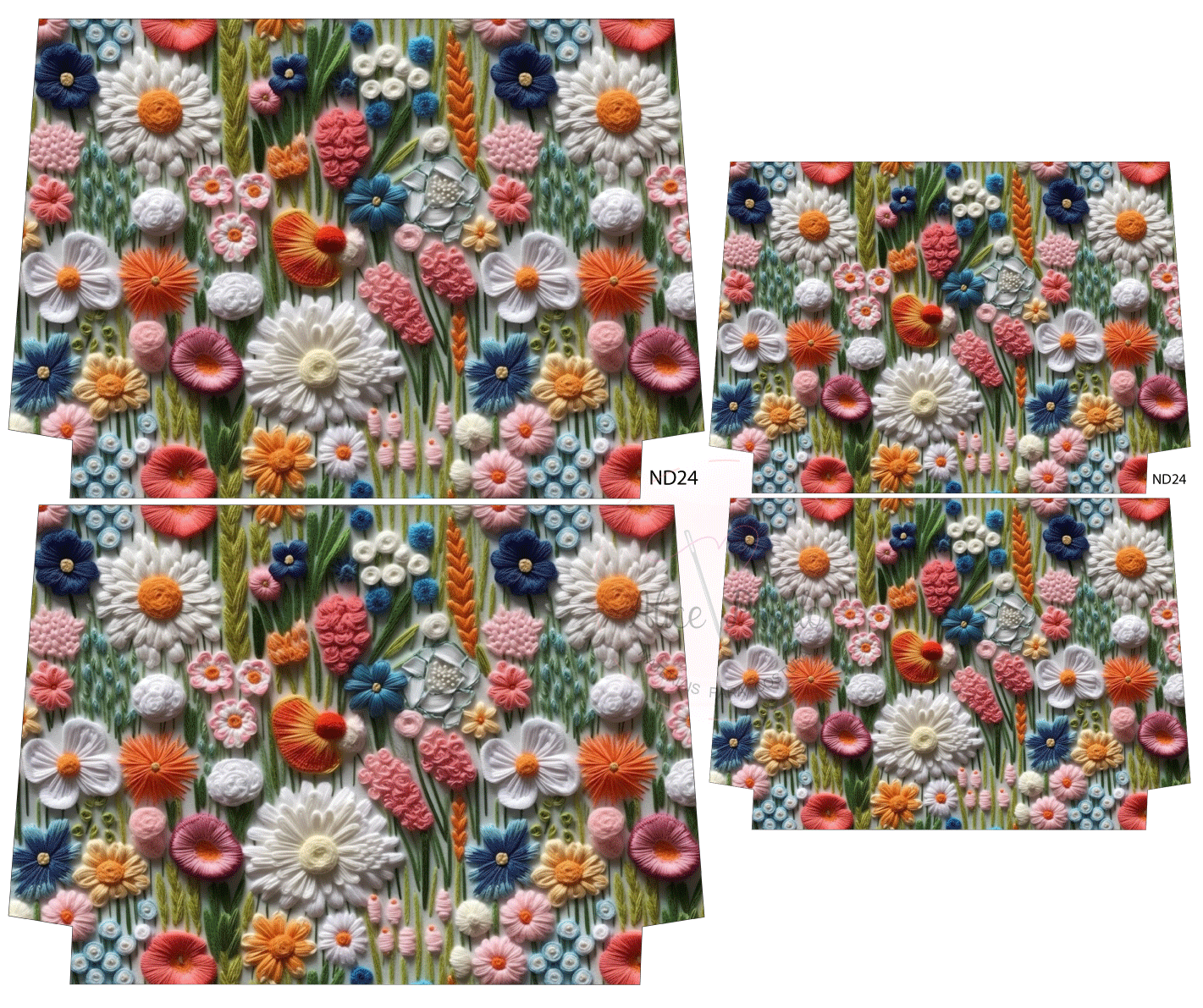 Padrão floral colorido em relevo com etiqueta ND24