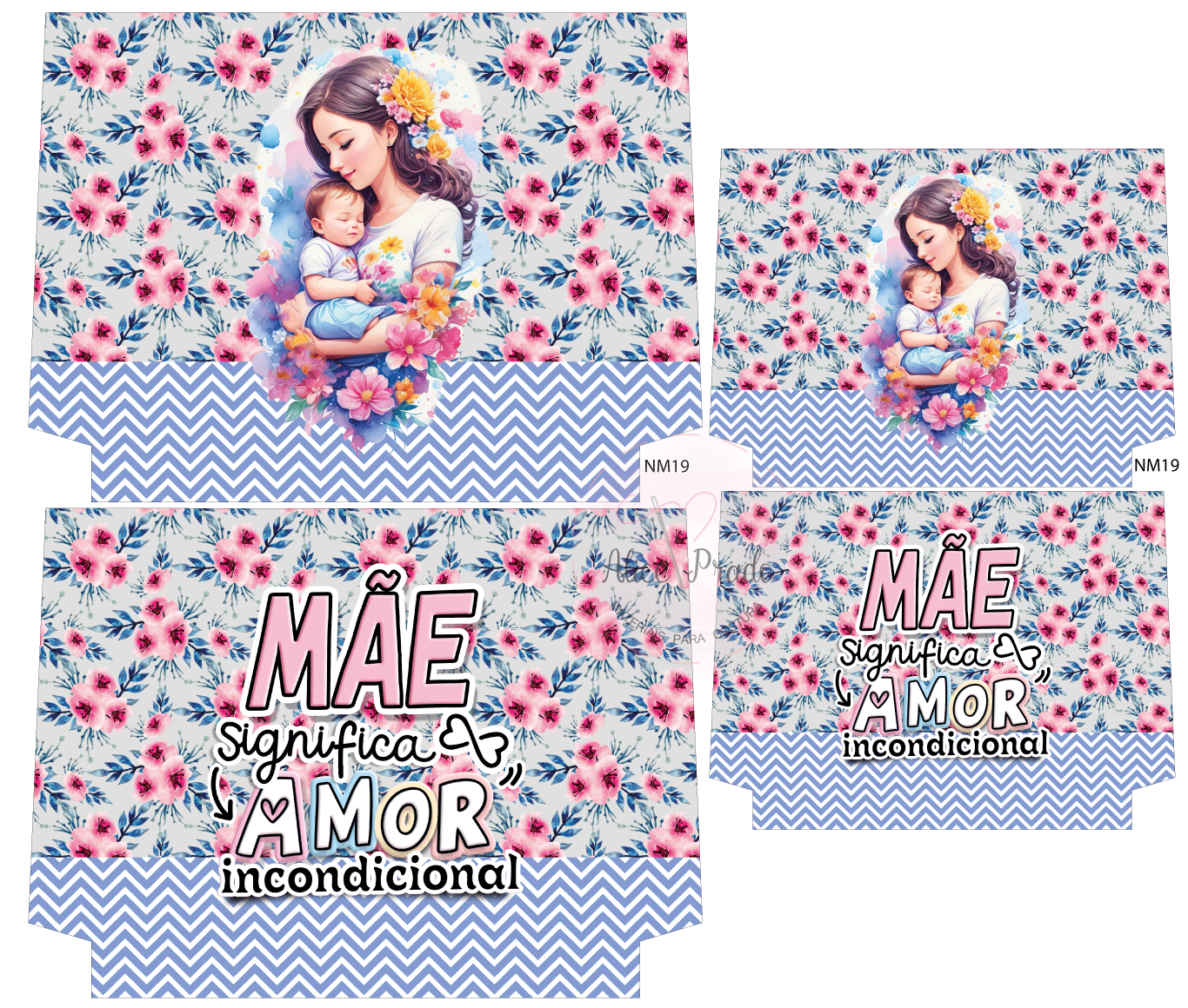 Design floral com mãe e bebé e texto sobre amor incondicional