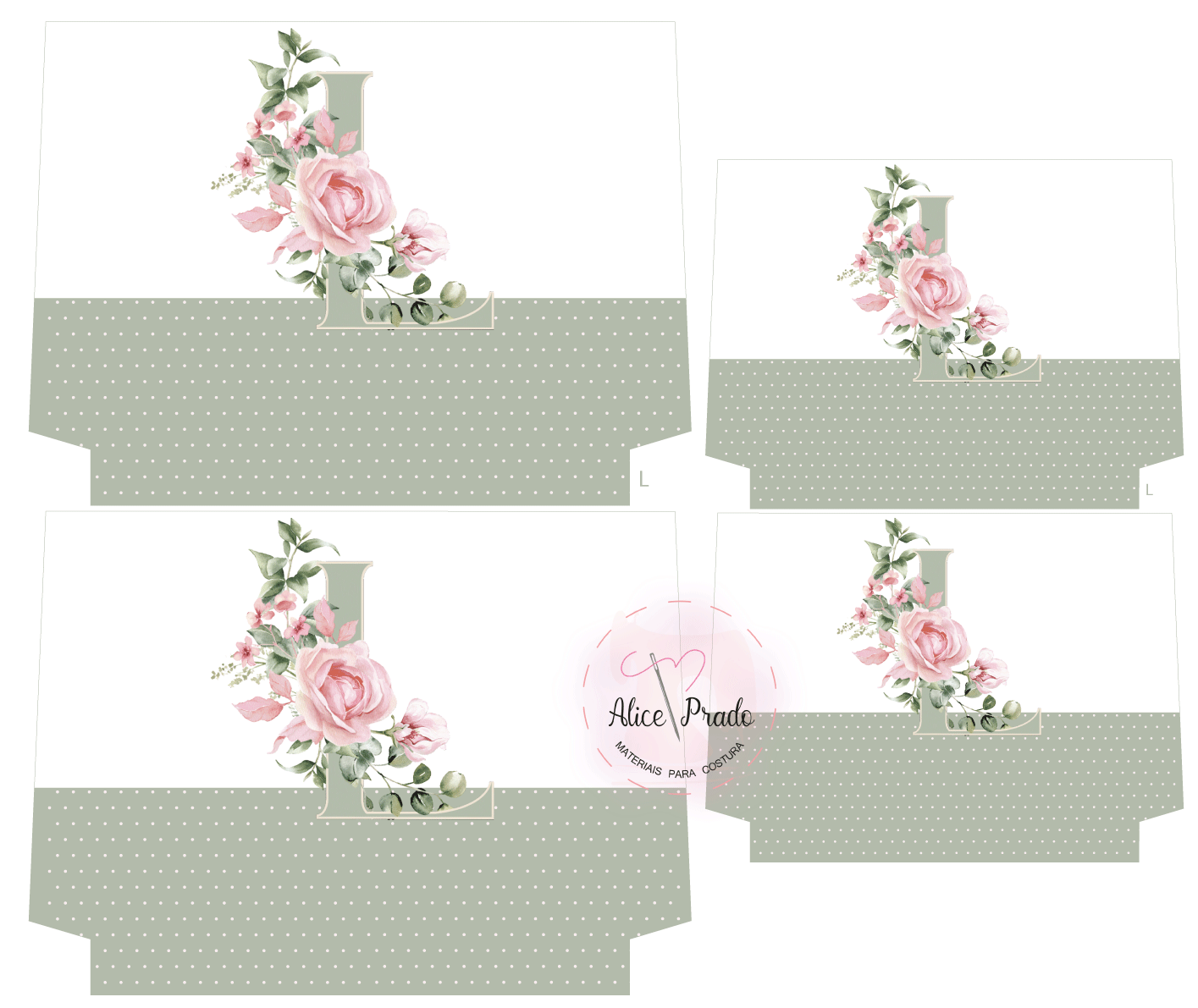 Três caixas decorativas com design floral e selo Alice Prato