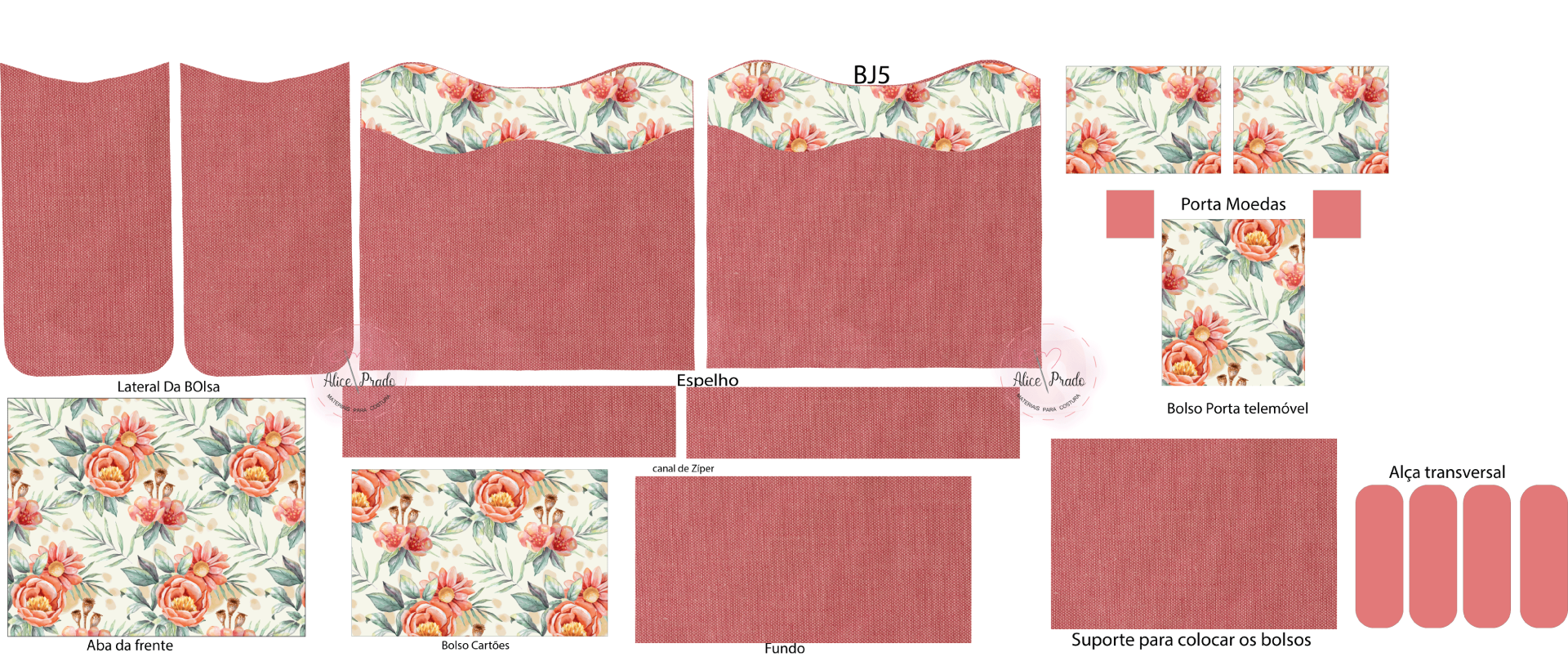 Cortantes para tecido com padrão floral e cores rosa e verde