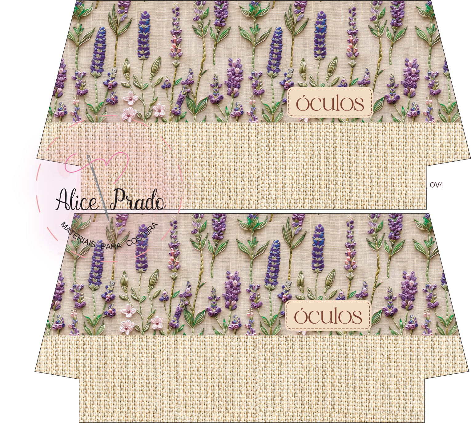 Caixas embalagem para óculos com padrão floral lavanda e tecido rústico