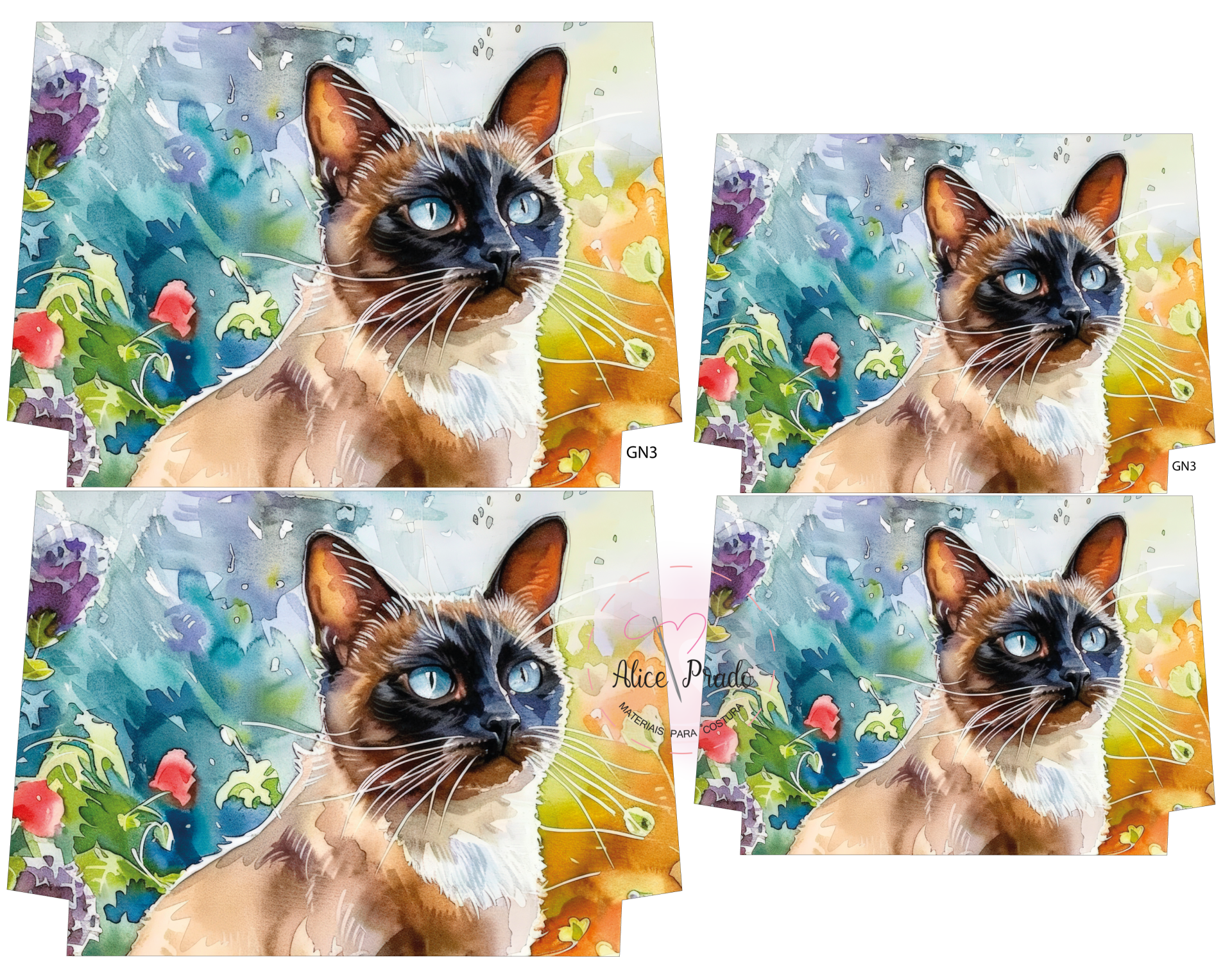 painéis de tecido com impressão de gato Siamês colorido