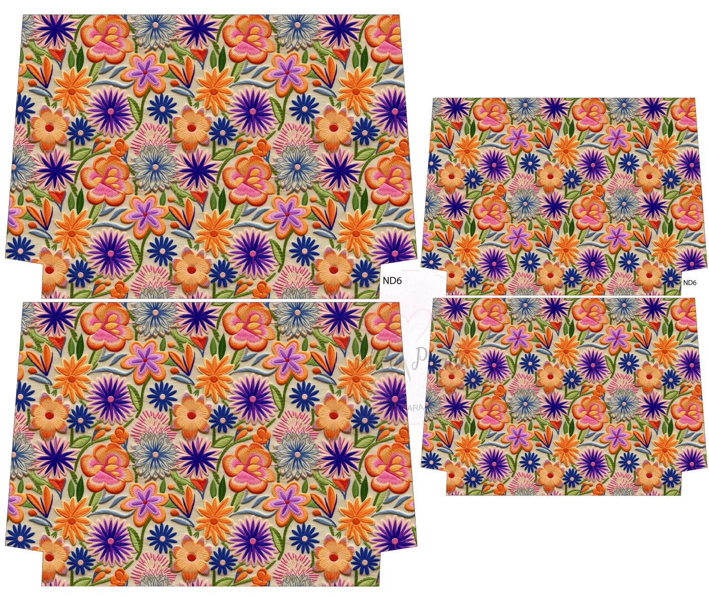 Bolsas quadradas com padrão floral colorido