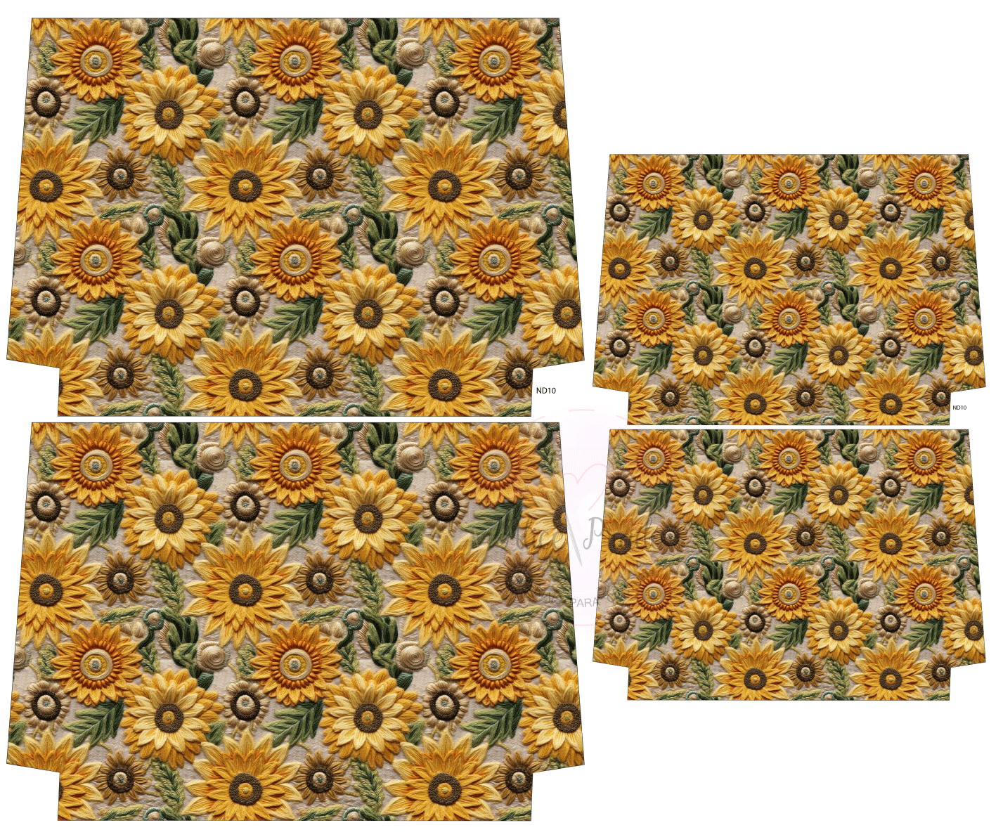 Tampas de tecido com padrão de girassóis amarelos e castanhos