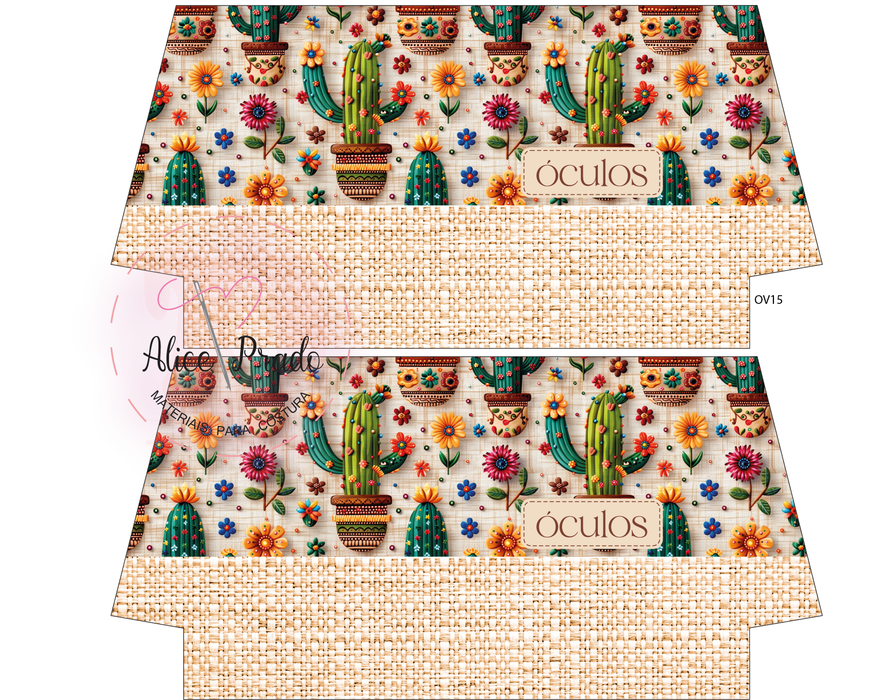 Embalagem de papel para óculos com padrão de cactos e flores coloridas