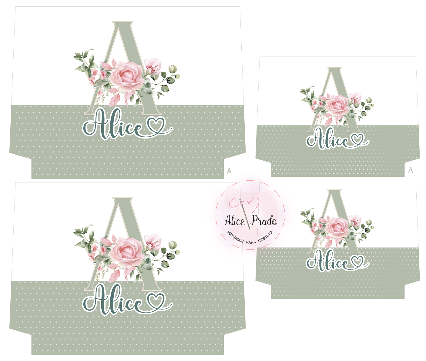Etiquetas decorativas com flores e o nome Alice