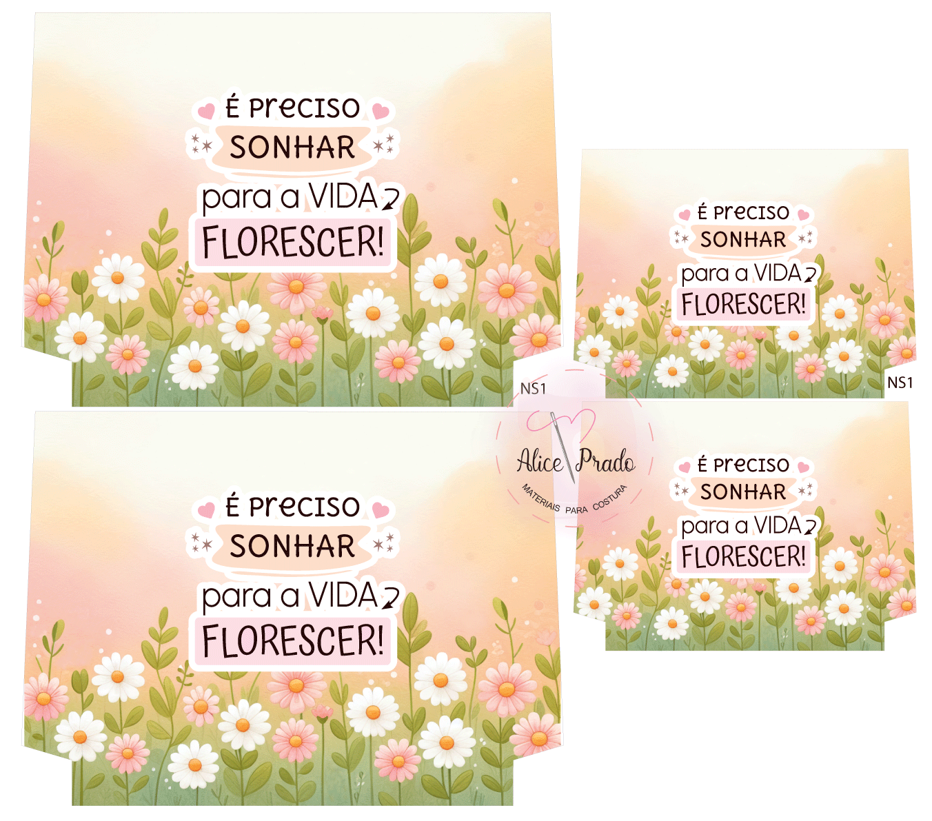 Etiquetas coloridas com flores e texto inspirador em português