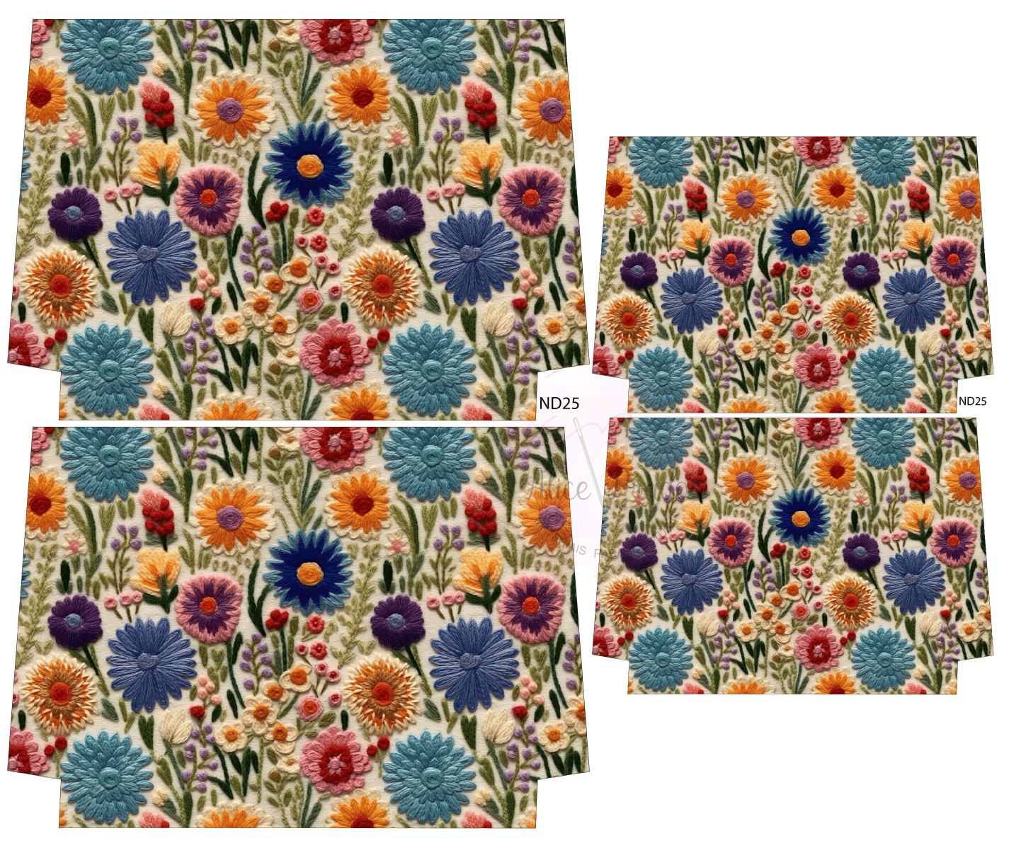 Tecido com padrão floral multicolorido e código ND25