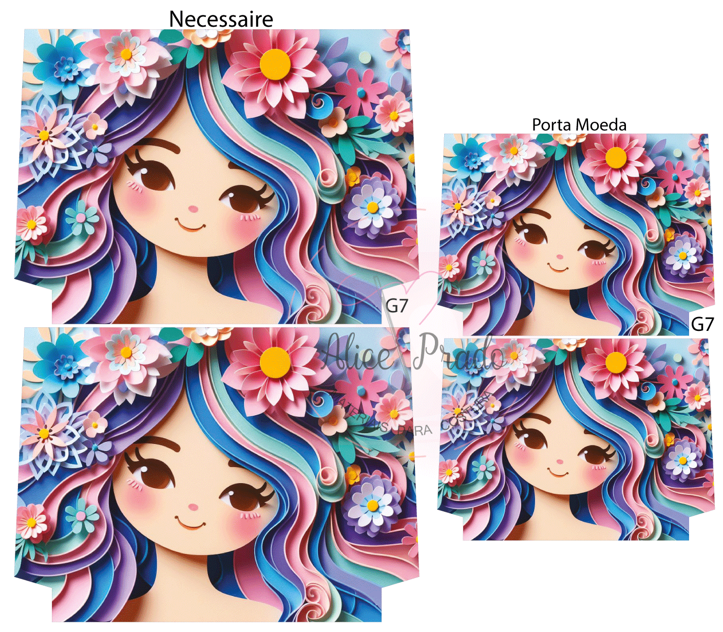 Produtos com estampa de rosto feminino e flores coloridas