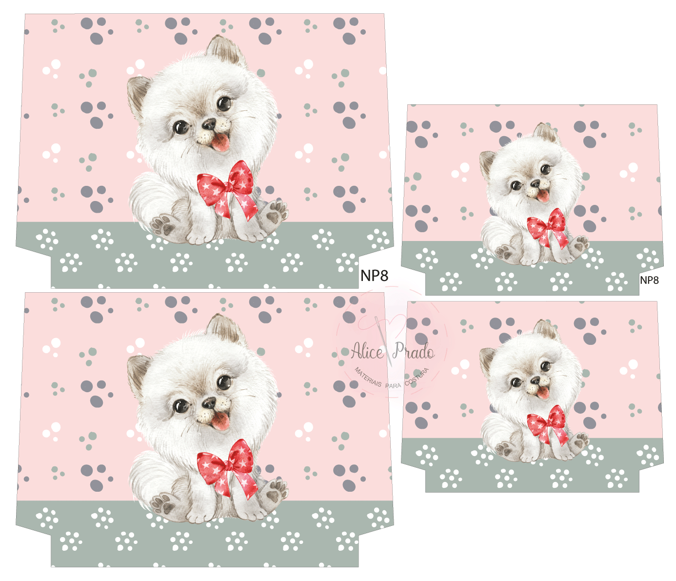 Etiquetas decorativas com cachorro e padrão de bolinhas