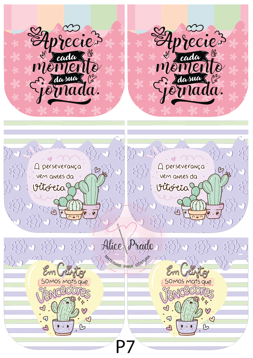 Toalhinhas coloridas infantis com frases motivacionais e desenhos de cactos e flores