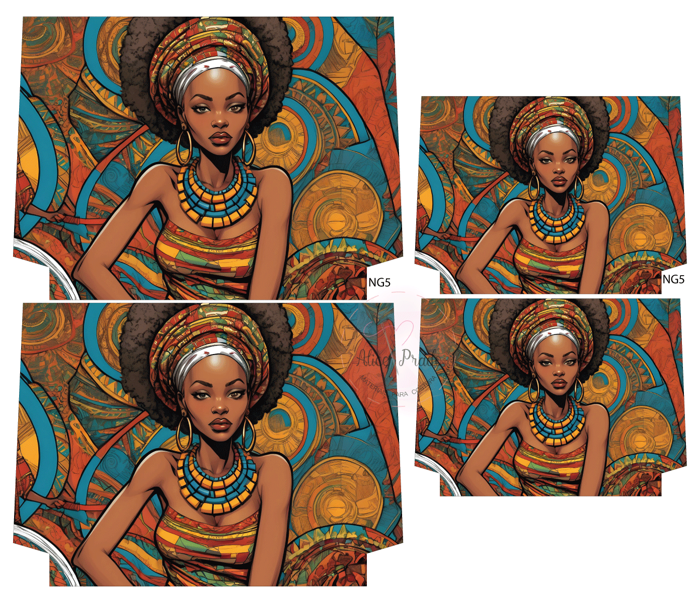 Ilustração de mulher afro com roupa tradicional e fundo colorido