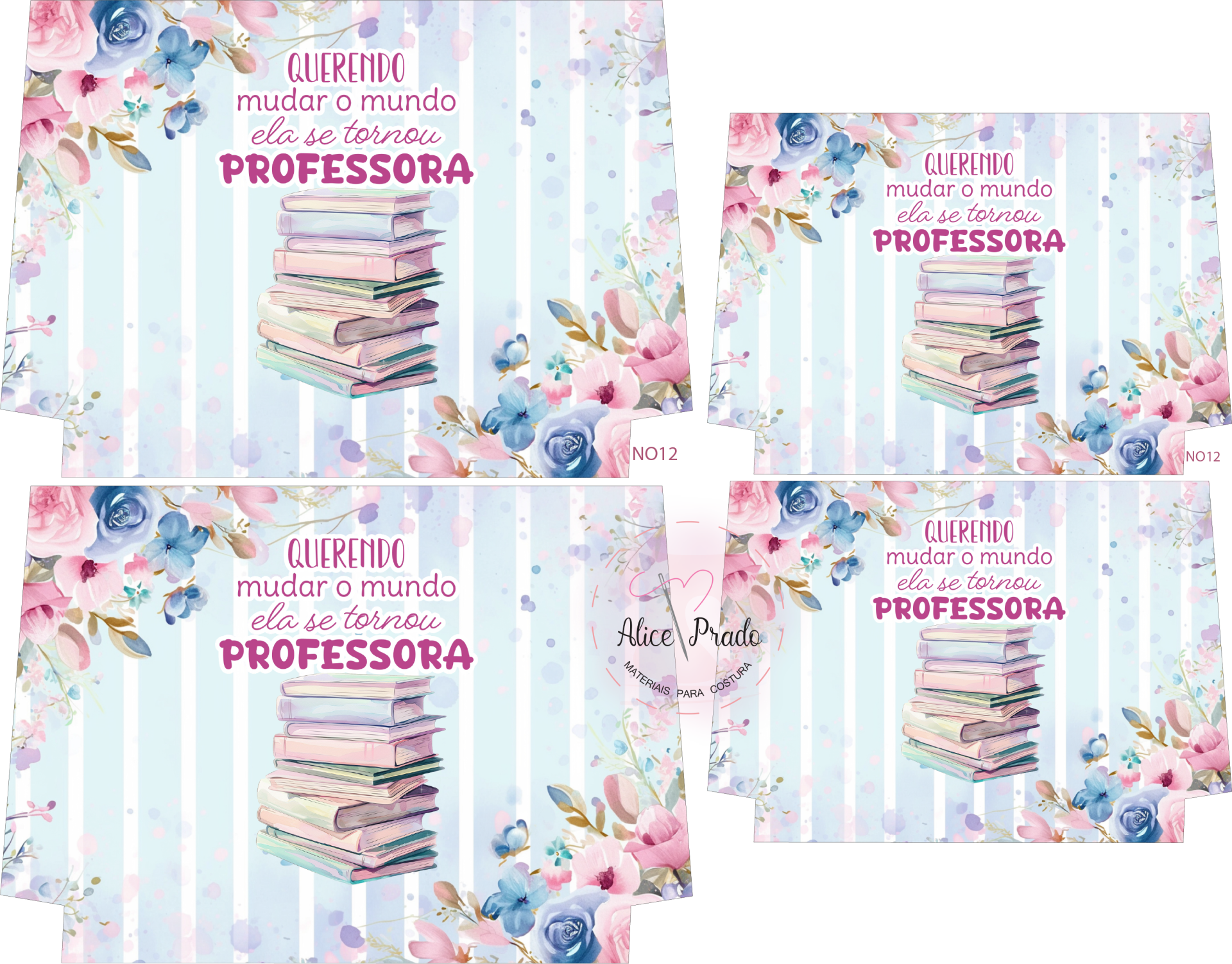 Imagem decorativa com livros empilhados, texto em rosa e flores coloridas em fundo riscado