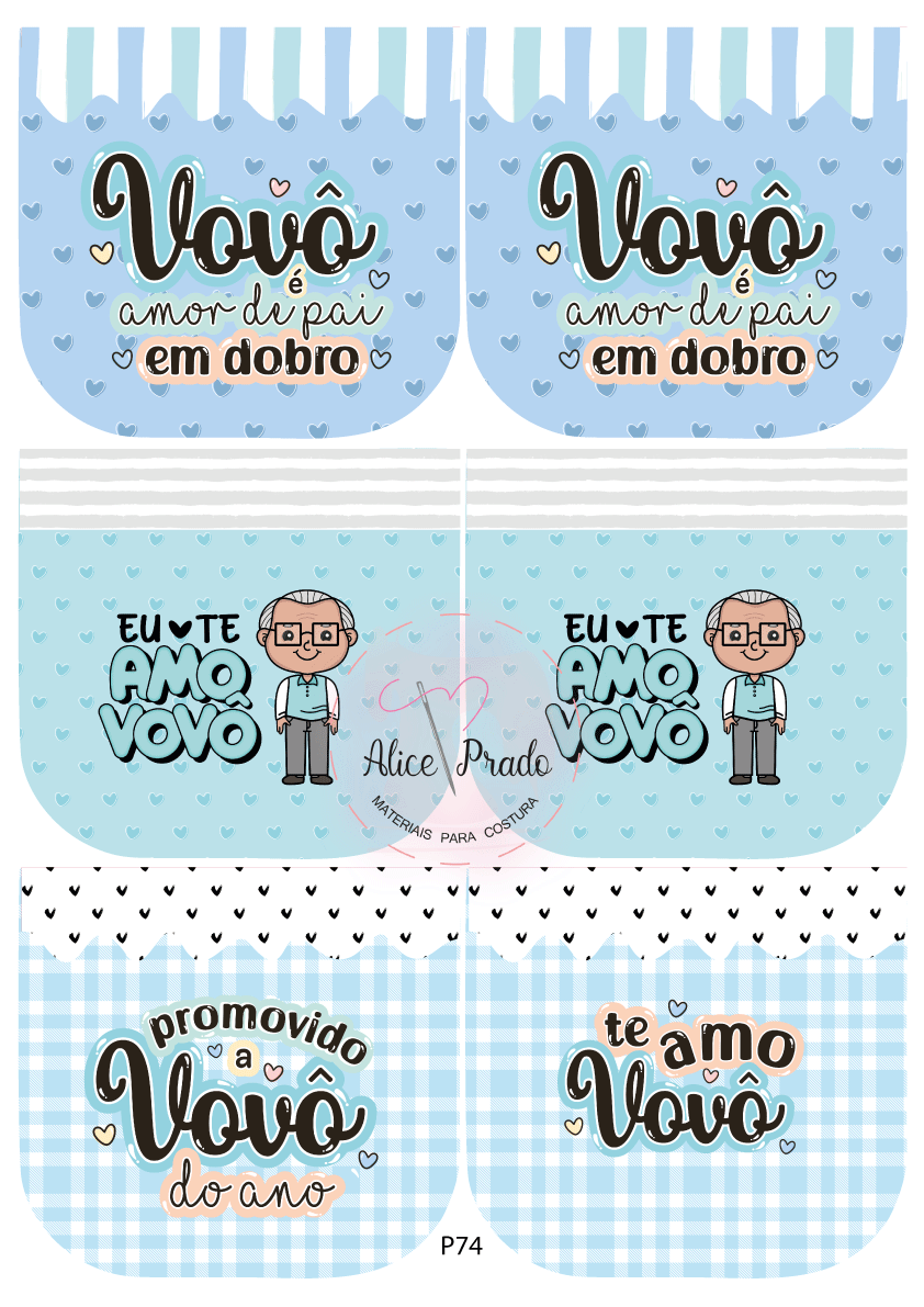 Conjuntos de tecidos azuis com frases para avôs e ilustração de homem idoso