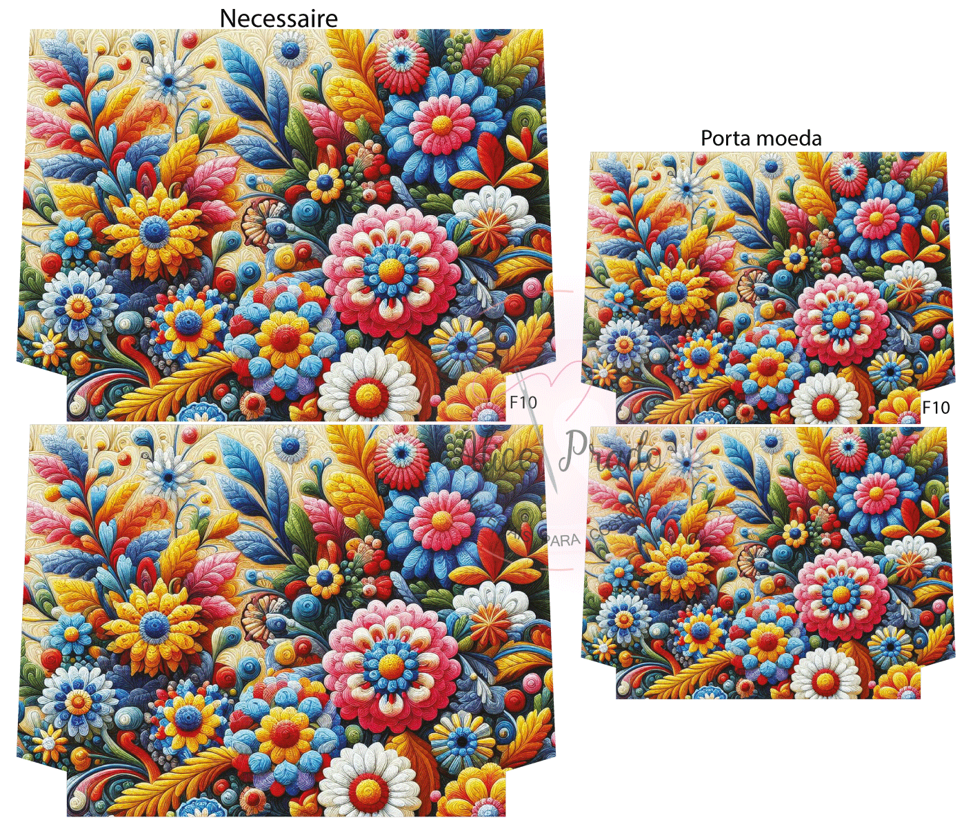 Nécessaire e porta-moedas com padrão floral colorido em tecido