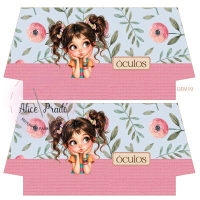 Caixa decorativa para óculos com ilustração de menina e flores