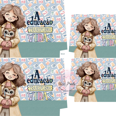 Ilustração menina com gato e texto 'A educação transforma vidas'