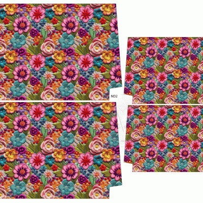 Três tecidos com padrão floral colorido sobre fundo branco