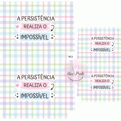 Tecidos coloridos com padrão de grade e texto motivacional em português.