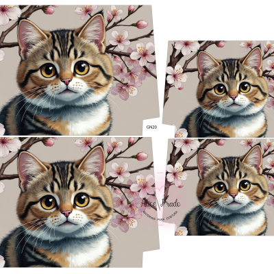 Painéis com imagem de gato com flores de cerejeira ao fundo