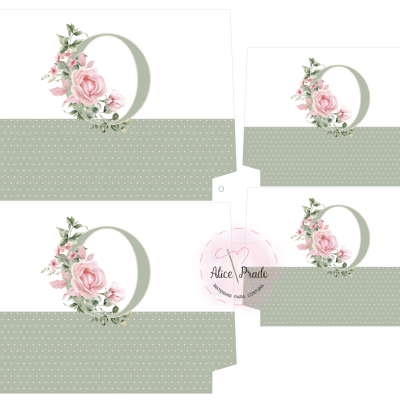 Embalagens de papel com decoração floral e letra O