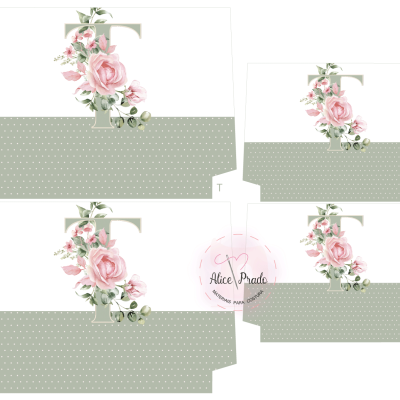 Caixas de papel florais decorativas com letra T
