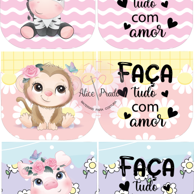 Etiquetas decorativas com animais bebés e texto motivacional em português