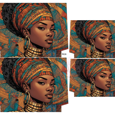 Retrato digital de mulher afro com turbante colorido e joias douradas