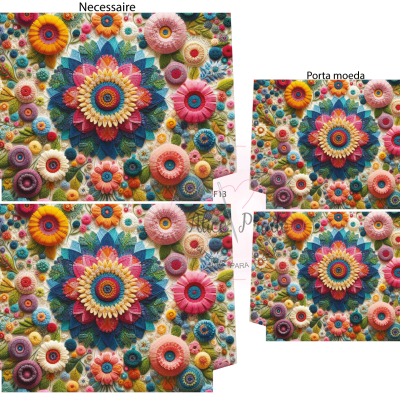 Necessaire e porta-moeda com padrão colorido floral em relevo