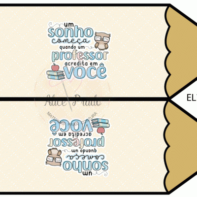 Design de lápis amarelo com texto motivacional para professores e ilustrações educativas