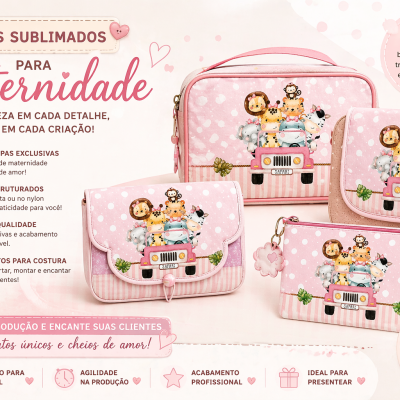 Painéis sublimados para maternidade em rosa com estampa de animais em jipe cor-de-rosa