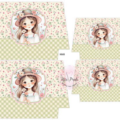 Papéis decorativos com flores e ilustração de menina em aquarela