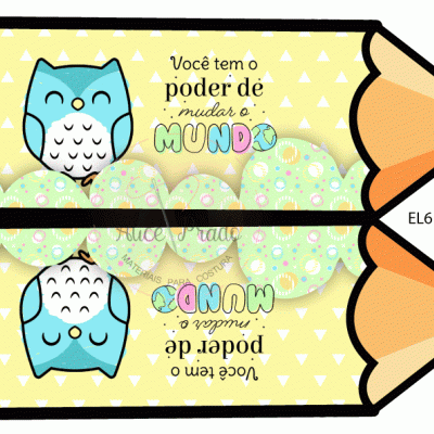 Marcadores de livros em forma de lápis com coruja azul e texto inspirador em português.