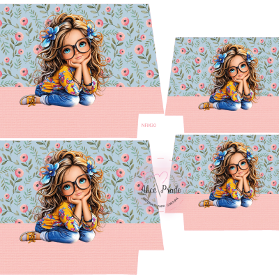 Papel decorativo com ilustração de menina e flores