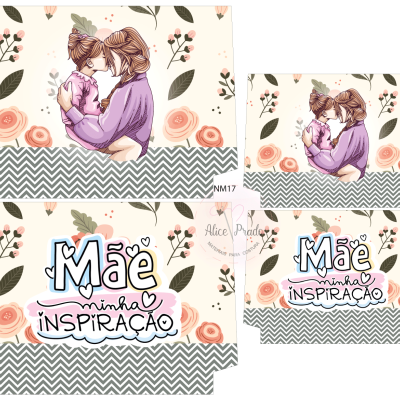 Ilustração de mãe e filho com fundo floral e texto inspirador