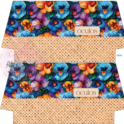 Caixa de papel para óculos com padrões florais e bege