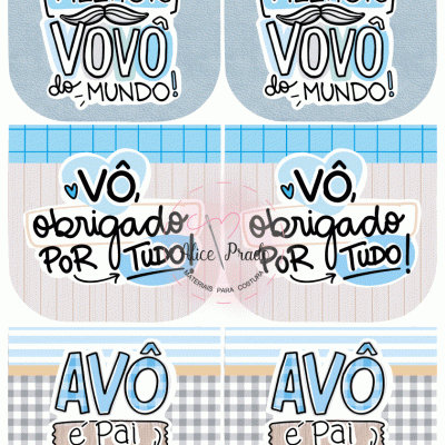 Seis bolsinhas xadrez com frases para avô em português.