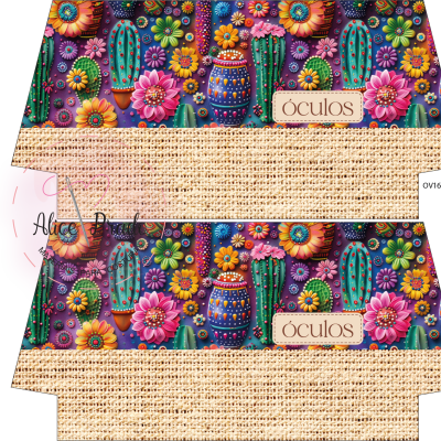 Capas para óculos com padrão colorido de cactos e flores e faixa inferior bege