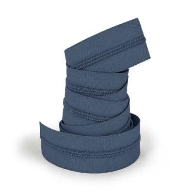 Fecho éclair azul escuro enrolado em espiral sobre fundo branco