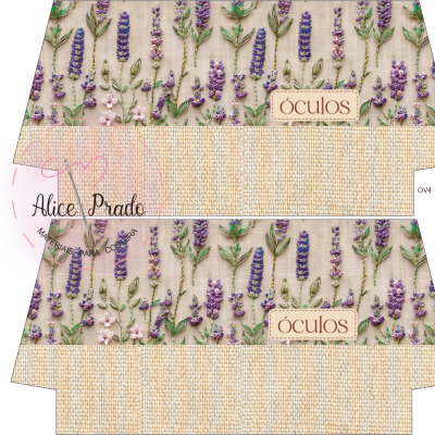 Caixas embalagem para óculos com padrão floral lavanda e tecido rústico