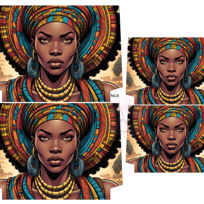 Ilustração de mulher negra com turbante colorido e joias grandes