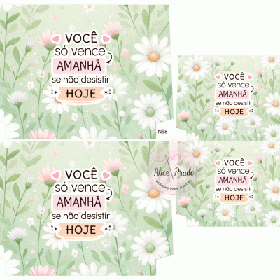 Blocos com padrão floral e texto motivacional em português