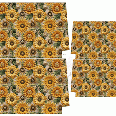 Tampas de tecido com padrão de girassóis amarelos e castanhos